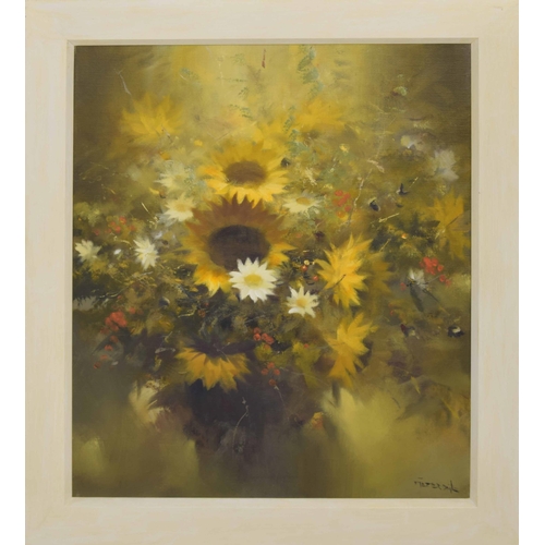 978 - Pieter Daniel Dik (1943-1984) - Sunflowers in a vase, signed, oil on canvas, 34