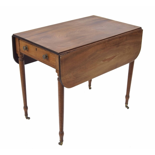 1006 - Victorian mahogany pembroke table, the drop flap top over a single frieze drawer, raised on turned l... 