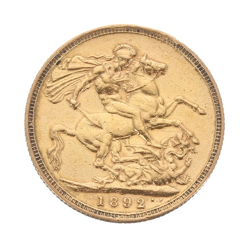 202 - Victorian 1892 full sovereign coin, 8gm