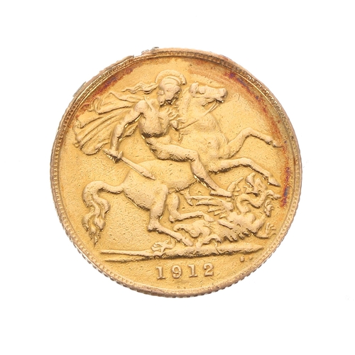 203 - George V 1912 half sovereign coin, 4gm (at fault)