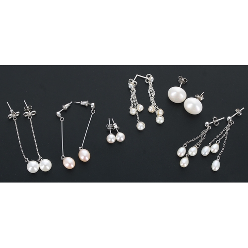 166 - Six assorted pairs of silver pearl set earrings (6)