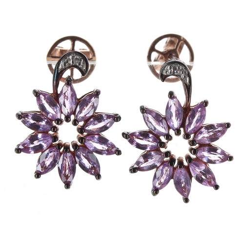 167 - Pair 9ct rose gold Ceylon purple sapphire earrings, marquise-cut, 3.02ct approx in total, 4.4gm, pos... 