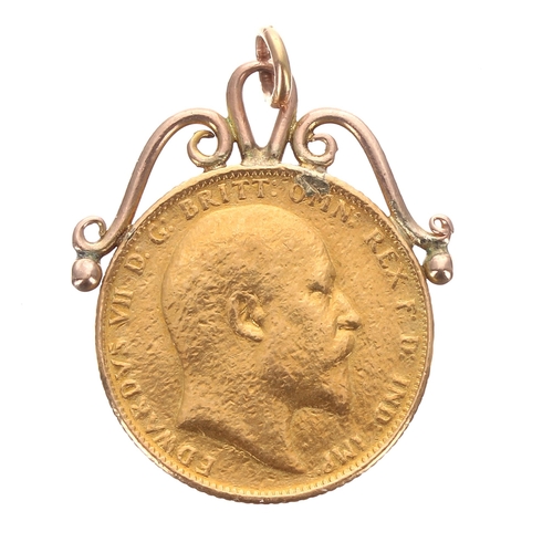 173 - Edwardian 1902 full sovereign coin, converted to a pendant, 8.7gm