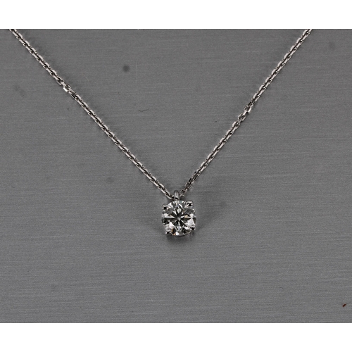 177 - Modern round brilliant-cut diamond pendant set in white gold, on a fine 18ct chain, 0.82ct approx, c... 