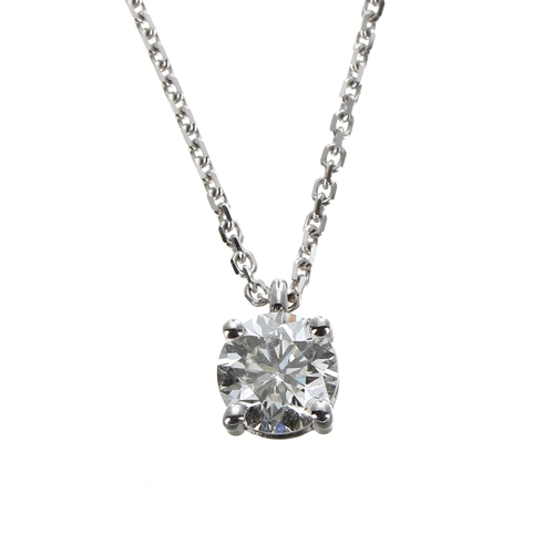 177 - Modern round brilliant-cut diamond pendant set in white gold, on a fine 18ct chain, 0.82ct approx, c... 