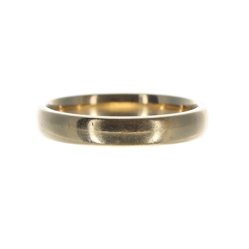 191 - 18ct yellow gold plain wedding band ring, 4.7gm, 3.5mm, ring size O