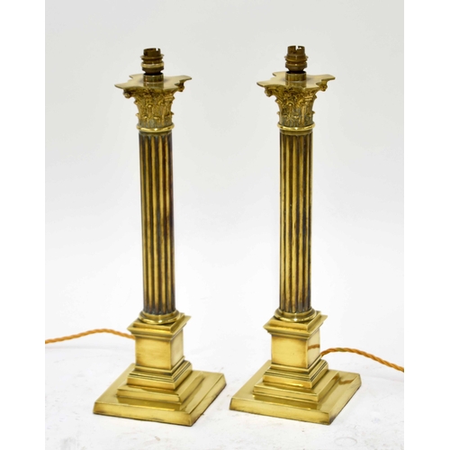 780 - Pair of good quality heavy brass Corinthian column table lamps, 20.5