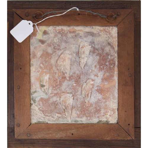 808 - Decorative framed Portuguese tile, portraying a primitive fruiting branch with foliage, 7