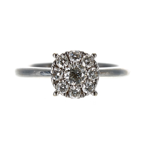 229 - Modern 18ct white gold nine stone diamond cluster ring, round brilliant-cut, 0.30ct approx in total,... 