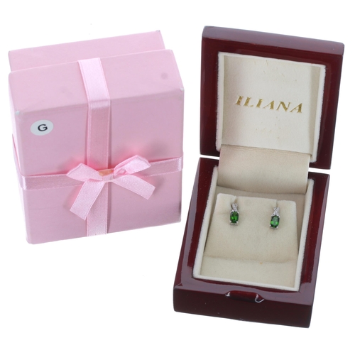 257 - Pair of Iliana 18ct white gold peridot set and diamond earrings, 3.3gm, 11mm x 4mm; within an Iliana... 