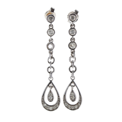 258 - Pair 9ct white gold diamond set pear shaped drop earrings, round brilliant cut diamonds, 0.50ct, cla... 