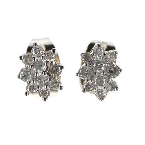 259 - Pair of 9ct yellow gold diamond cluster earrings, 1.1gm, 7mm x 5.5mm(butterfly backs not hallmarked ... 