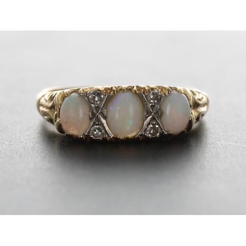 261 - Attractive 18ct cabouchon opal and old-cut diamond ring, Birmingham 1968, width 6mm, 3.3gm, ring siz... 