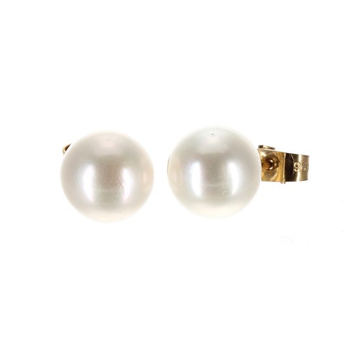 264 - Pair of cultured pearl and 9ct stud earrings, each 9mm, post and butterfly backs, 2.2gm... 