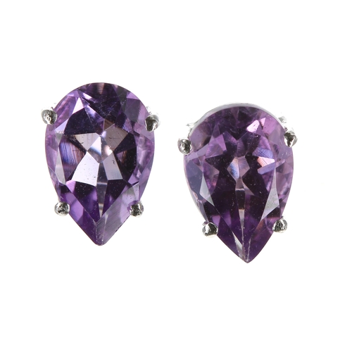 265 - Pair of 18ct white amethyst pears shaped stud earrings, each 2.40ct approx, 1.7gm, 9mm x 6mm... 