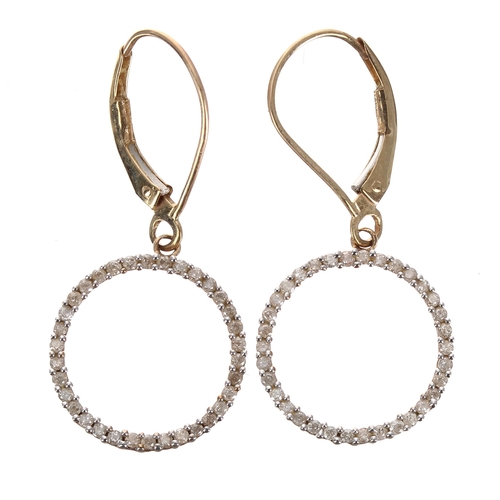 334 - Pair 9ct diamond set hoop earrings, round brilliant cut diamonds, 0.50ct, clarity I3, colour G/H, 1.... 