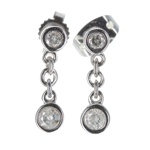 343 - Pair 9ct white gold diamond set drop earrings, each set with two round brilliant cut diamonds, 0.33c... 