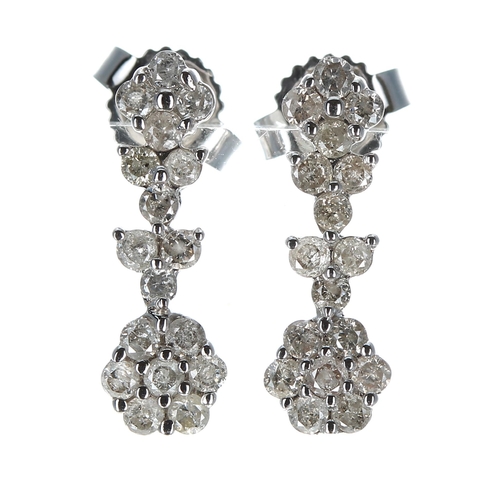 344 - Pair modern 9ct white gold diamond set earrings, round brilliant cut diamonds, 0.50ct, clarity I3, c... 