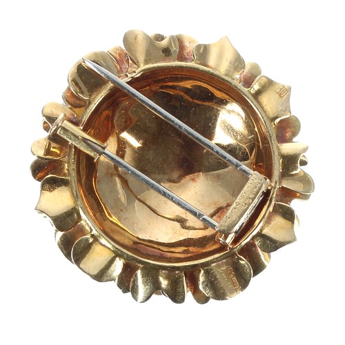 404 - 18ct yellow gold and diamond floral design circular clip brooch, signed Edward, Glasgow, set with ni... 