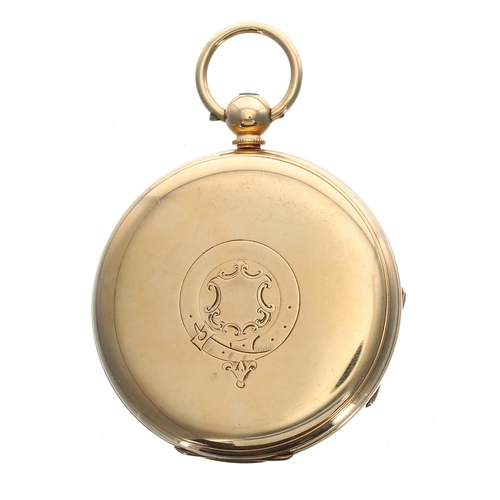 115 - Victorian 18ct fusee lever pocket watch, Chester 1863, three quarter plate movement signed Thomas Do... 