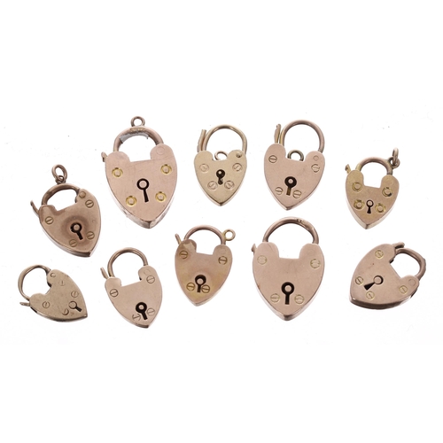 234 - Ten assorted 9ct heart shaped padlock bracelet clasps, 16.2gm (10)