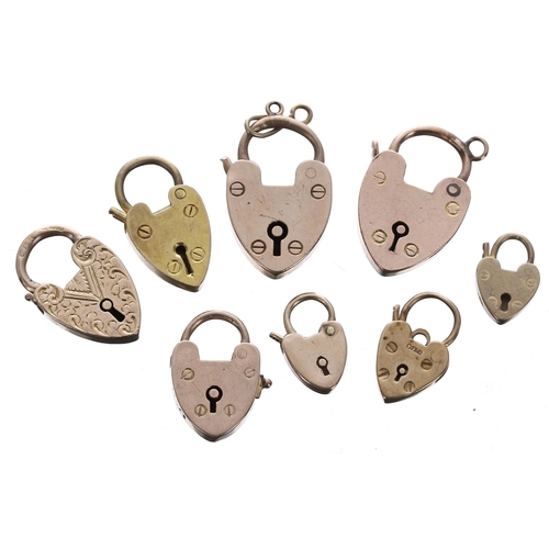 236 - Eight assorted 9ct heart shaped padlock bracelet clasps, 13.5gm (8)