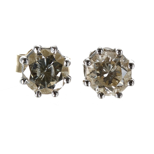 309 - Pair of 18ct round brilliant-cut diamond stud earrings, each 0.50ct approx, clarity I1, colour H, 6.... 