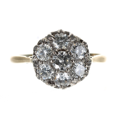 339 - Good 18ct seven stone diamond cluster ring, round brilliant-cut, 1.20ct approx, clarity SI1-2, colou... 