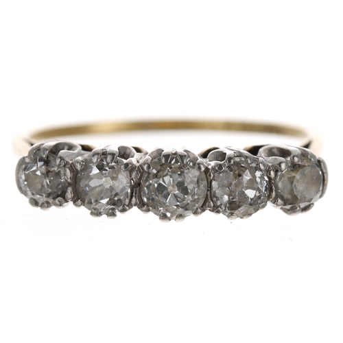 341 - 18ct and platinum five stone diamond ring, old-cuts, 0.90ct approx, clarity SI2, colour H/I, 5mm, 2.... 