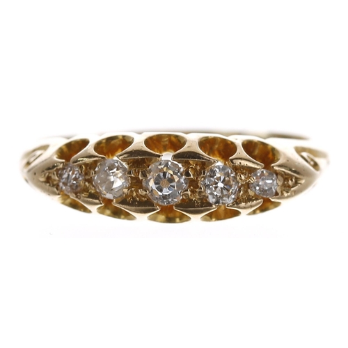 366 - Edwardian 18ct claw set old-cut five stone diamond ring, Birmingham 1902, 0.17ct approx in total, wi... 