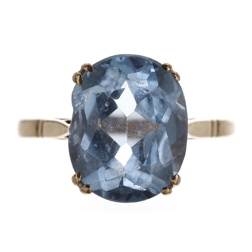 396 - 9ct blue paste set oval single stone ring, width 12mm, 3.1gm, ring size N