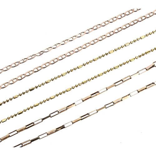 293 - 9ct bracelet and two neck chains (one clasp at fault), 6.7gm