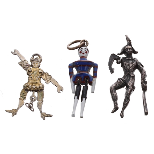 303 - Three novelty articulated miniature figural pendants, each 30-35mm aprrox