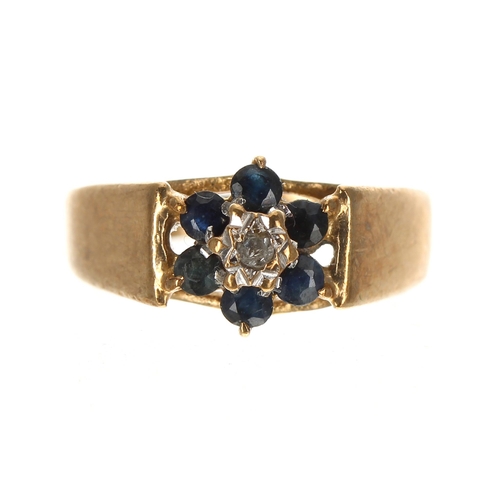 349 - 9ct sapphire and diamond ring, 8mm, 2gm, ring size J