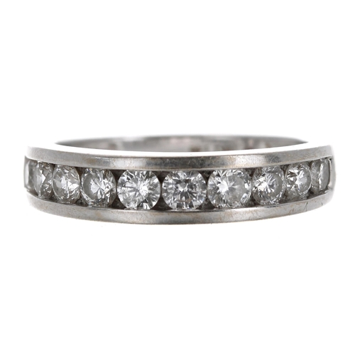 356 - Good modern 18ct white gold diamond half eternity ring, channel set with ten round brilliant-cut dia... 