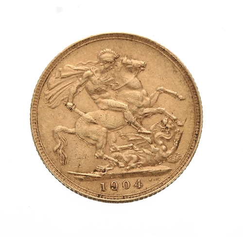 204 - Edward VII 1904 full sovereign coin, 8gm