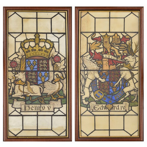 822 - Pair of framed Heraldic watercolours, depicting the Coats of Arms of Henry V and Edward IV, painted ... 