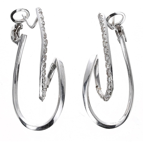 407 - Pair of 18ct white gold diamond set hoop earrings, round brilliant-cuts, 11.9gm, 42mm** with Abbonda... 