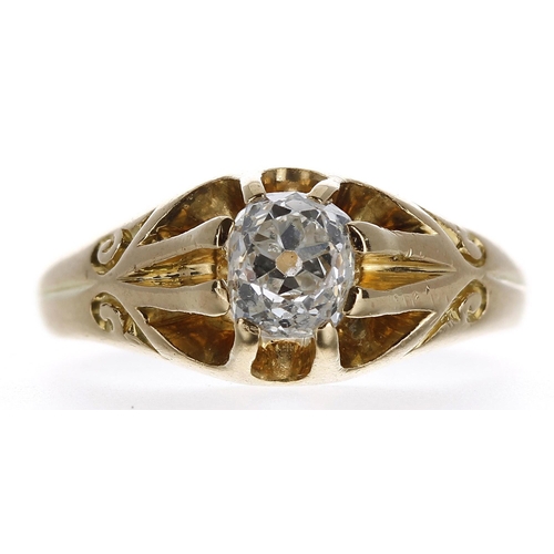 409 - 18ct yellow gold old mine-cut diamond ring, approx 0.50ct, clarity SI1, colour H, 4.33gm, width 8mm,... 