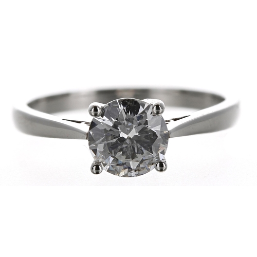 411 - Good platinum solitaire brilliant-cut diamond ring, 0.95ct approx, clarity SI1, colour H, 4.1gm, wid... 