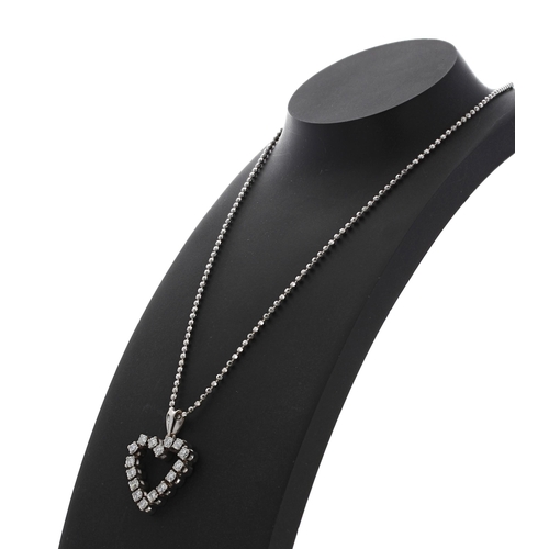 426 - 18ct white gold open heart shaped diamond pendant on a bead chain, diamonds 1.60ct approx, clarity S... 