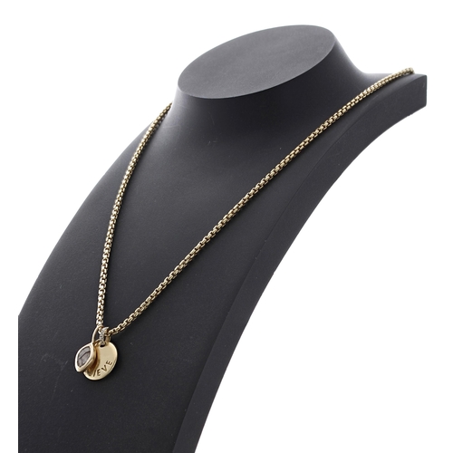 440 - 18ct yellow gold neck chain with two pendants, one marked 14ct, 18.7gm (Ref. 19)