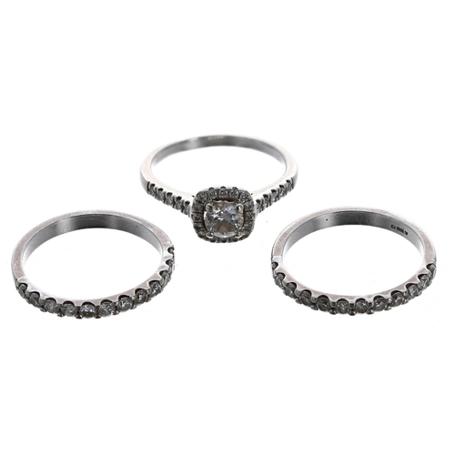 447 - Assorted three diamond rings to include an 18ct single stone diamond ring, 0.40ct  approx, clarity S... 