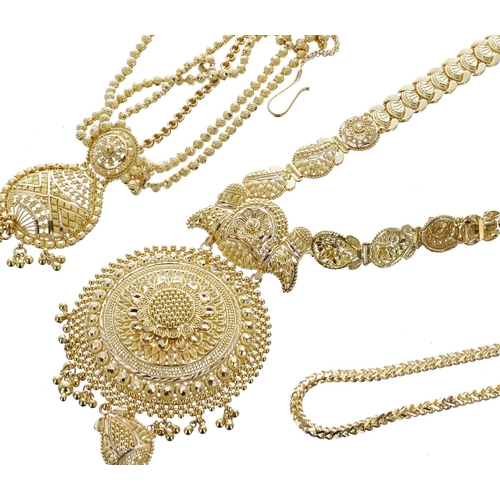 460 - Three assorted high grade yellow gold traditional Asian jewellery, 110.01gm (Ref. 216)... 