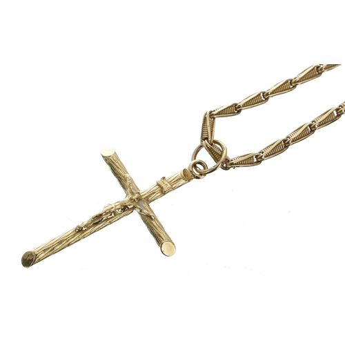 463 - High grade yellow gold fancy link necklace and crucifix pendant, 25.34gm (Ref. 228)