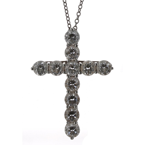 473 - Tiffany & Co. large platinum diamond set cross pendant on necklace, 1.87ct approx in total, clar... 