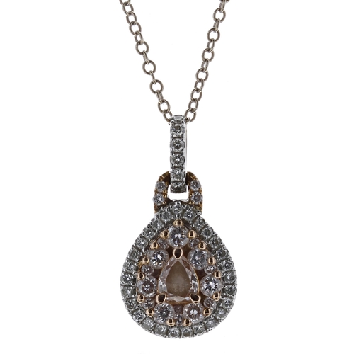 487 - 18ct diamond set pendant with chain by Greg Ruth, the centre pear pink diamond 0.15ct approx, round ... 