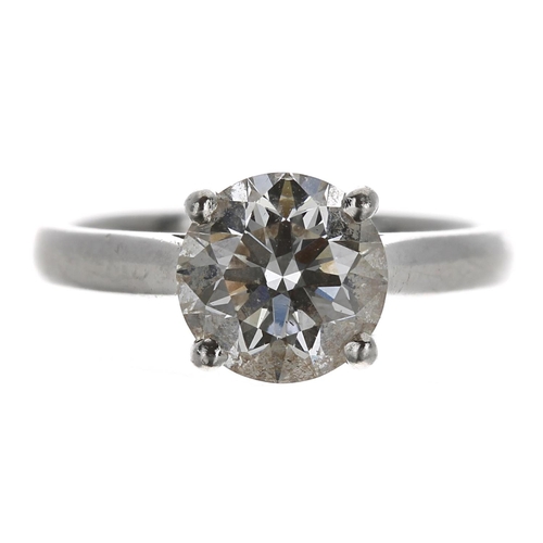 511 - Platinum solitaire round brilliant-cut diamond ring, 1.60ct approx, clarity SI, colour I/J, 4.2gm, 8... 