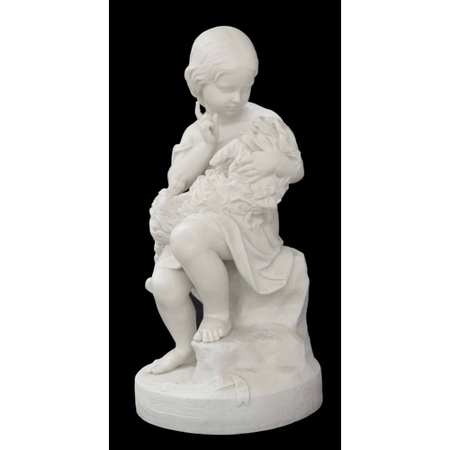 805 - Copeland Parian figural group after J Durham 'Go To Sleep', a girl holding a dog, Art Union of Londo... 