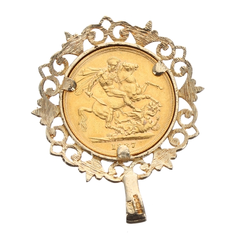 122 - Victorian 1887 full sovereign coin in a 9ct pendant mount, 12.4gm, 41.5mm x 32mm